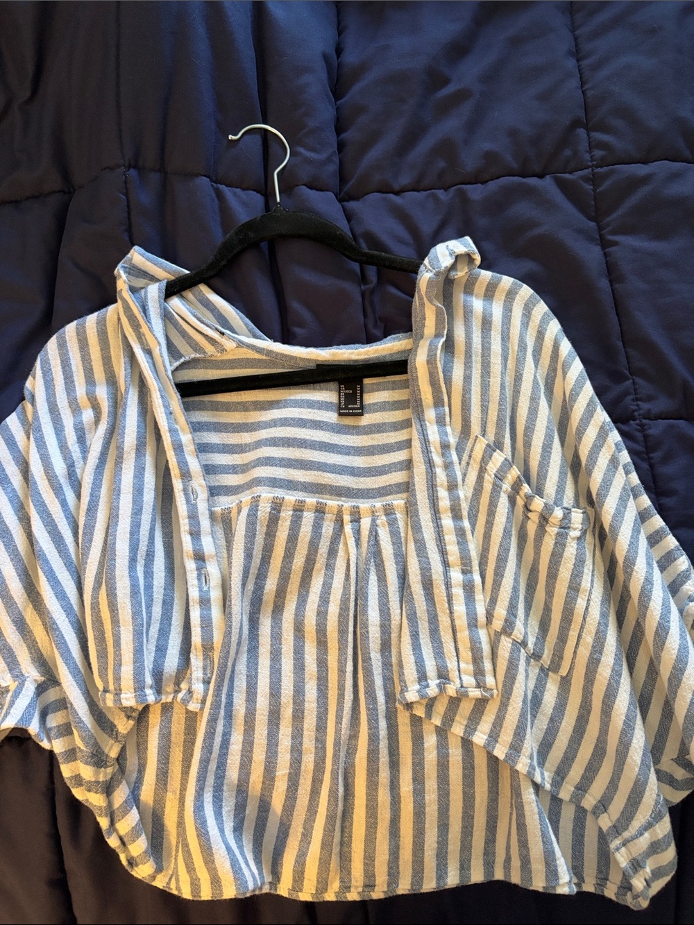Forever 21 Blue and White Striped Button-Front Shirt